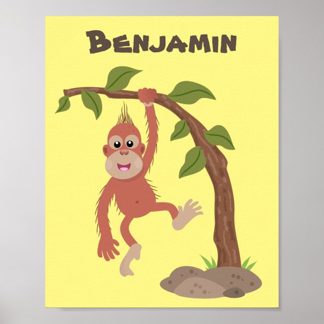 Póster Ilustracion personalizado de orangután bebé feliz (Frente)