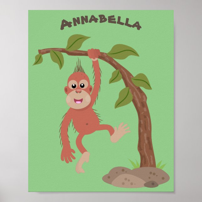 Póster Ilustracion personalizado de orangután bebé feliz (Frente)