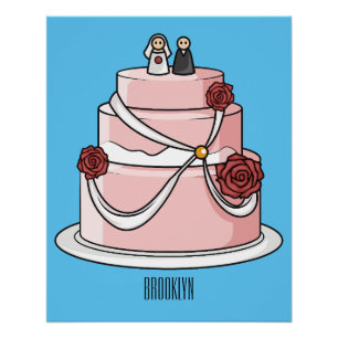 Póster ilustracion personalizado de pastel boda