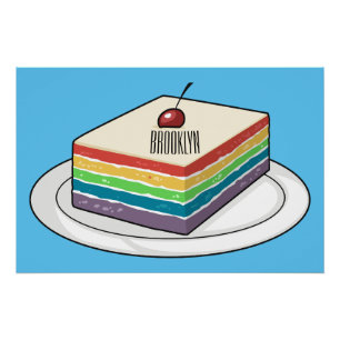 Póster Ilustracion personalizado de pastel de arcoiris