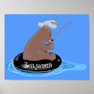 Póster Ilustracion personalizado de pesca de cachorro de