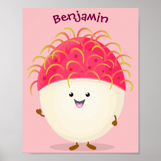 Póster Ilustracion personalizado de rambután rosa suave (Frente)