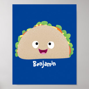 Póster Ilustracion personalizado de taco alegre sonriente