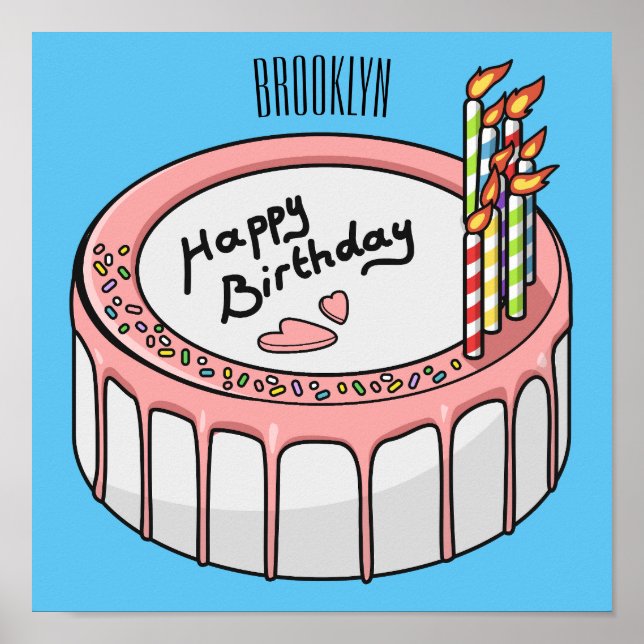 Póster Ilustracion personalizado de torta de cumpleaños (Frente)