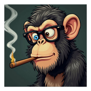 Póster ilustracion personalizado de un mono gracioso fuma
