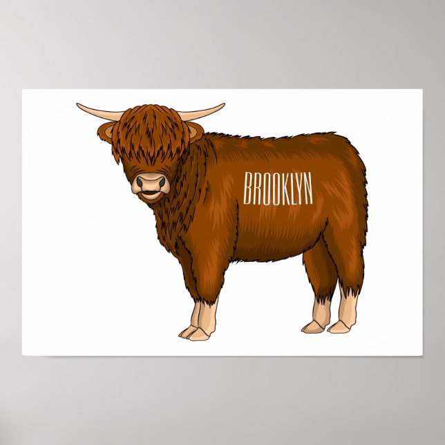 Póster Ilustracion personalizado de vaca de Highland (Frente)