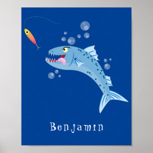 Póster Ilustracion personalizado pescador hambriento de b