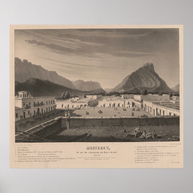 Póster Ilustracion pictórico de Monterrey México (Frente)