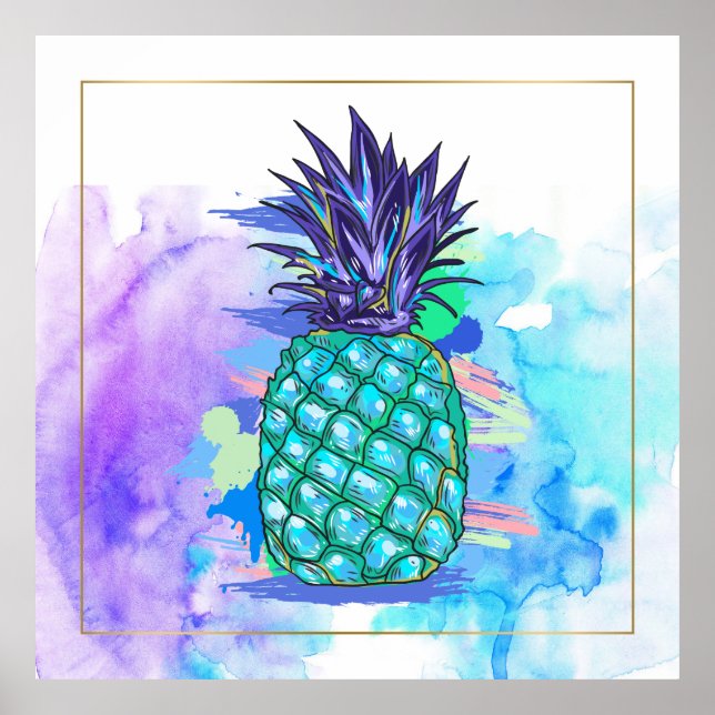 Póster Ilustracion Pine-Apple de acuarela (Frente)