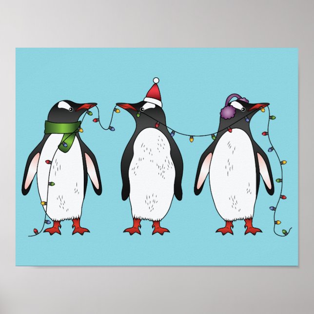 Póster Ilustracion Pingüinos de tres Navidades festivos (Frente)