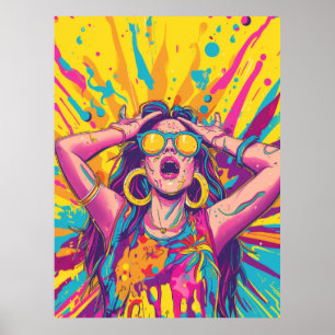 Póster Ilustracion plano Fiesta Rave de moda Poster Doodl