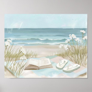 Póster ilustracion playero de color acuático
