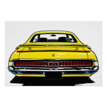 Ilustración Pop Art trasera de Muscle Car Amarillo