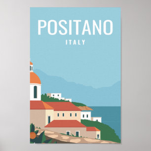 Póster Ilustracion Positano Italia Famoso de Viajes