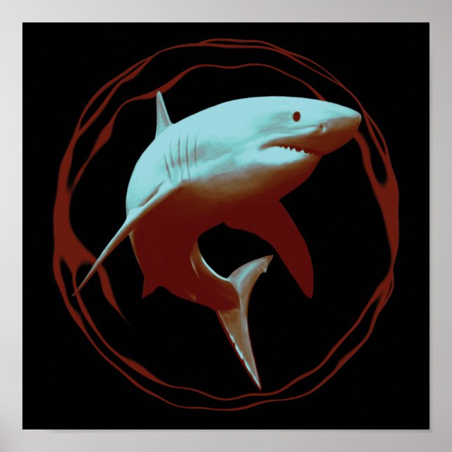 Póster Ilustracion realista | Gran tiburón blanco (Frente)