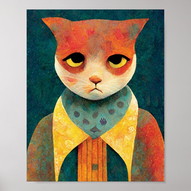Póster Ilustracion Retrato De Un Gato Triste De Ginger (Frente)