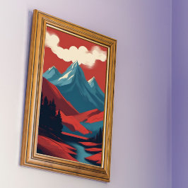 Póster Ilustracion Retro Azul Rojo