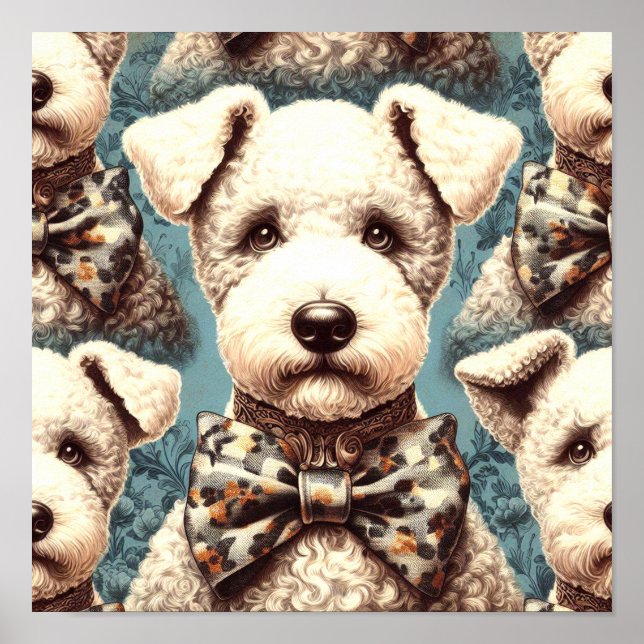 Póster Ilustracion Retro Bedlington Terrier (Frente)