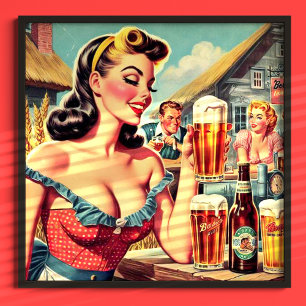 Póster Ilustracion Retro Beer Chica