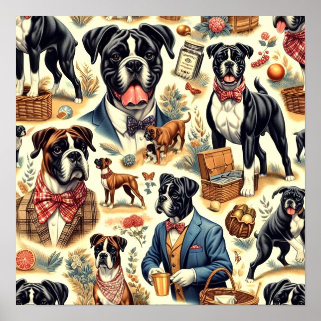 Póster Ilustracion retro boxer de perro (Frente)