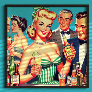 Póster Ilustracion Retro Cocktail Fiesta