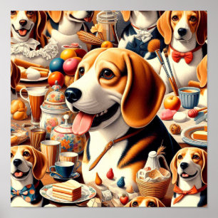 Póster Ilustracion Retro Cute Beagle