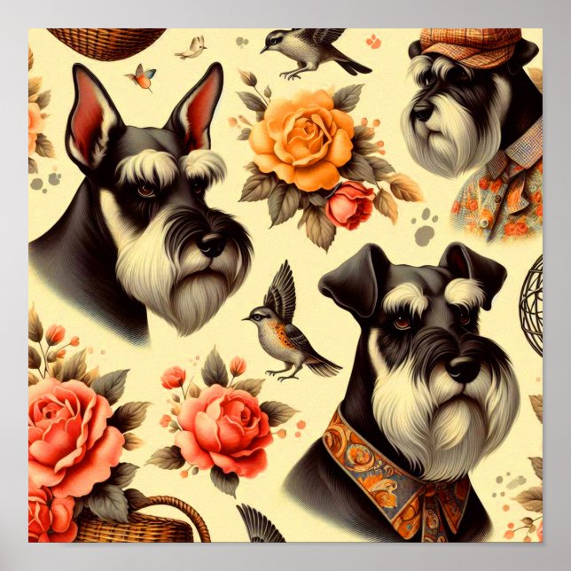 Póster Ilustracion Retro Cute Schnauzer (Frente)