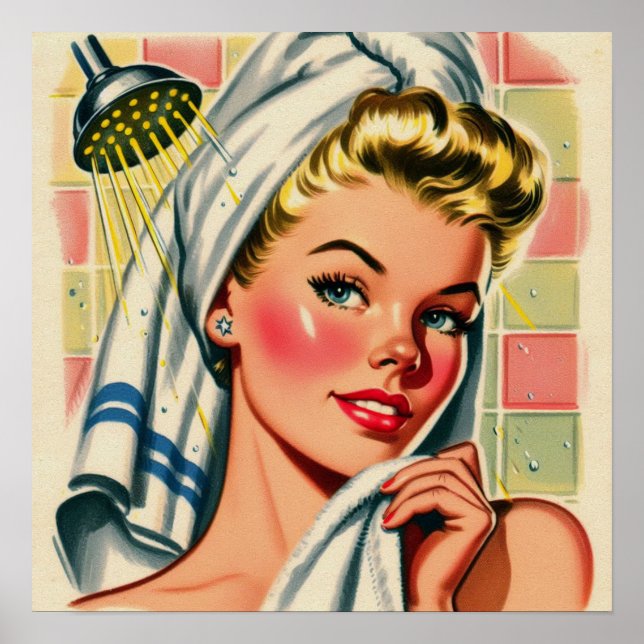 Póster Ilustracion Retro Cute Shower Chica (Frente)