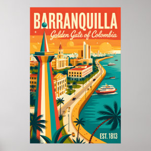 Póster Ilustración Retro de Barranquilla Colombia Vintage