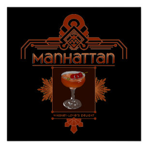 Póster Ilustración Retro de Cóctel Manhattan