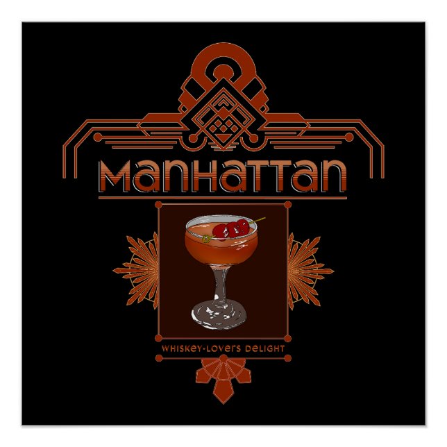 Póster Ilustración Retro de Cóctel Manhattan (Anverso)