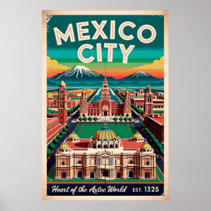 Póster Ilustración Retro de la Ciudad de México Viaje