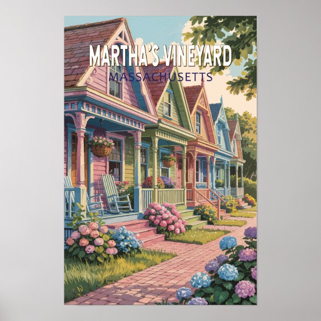 Póster Ilustración retro de Martha's Vineyard Massachuset (Frente)