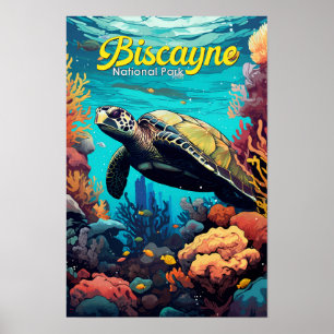 Póster Ilustración Retro de Tortugas del Parque Nacional