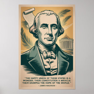 Póster Ilustración retro del cuarto presidente James Madi
