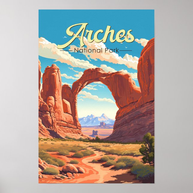Póster Ilustración Retro del Parque Nacional Arches (Frente)