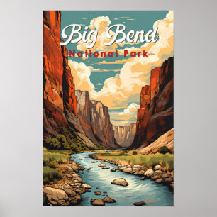 Póster Ilustración Retro del Parque Nacional Big Bend