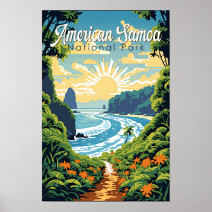 Póster Ilustración Retro del Parque Nacional de Samoa Ame
