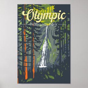 Póster Ilustracion Retro del Parque Nacional Olímpico