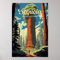 Ilustracion Retro del Parque Nacional Sequoia