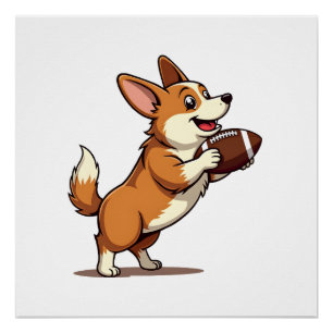 Póster Ilustración Retro Deportiva de Perro de Fútbol Cor