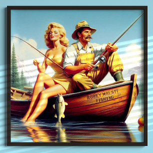 Póster Ilustracion retro FIshing