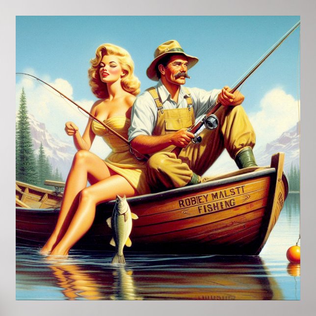 Póster Ilustracion retro FIshing (Frente)