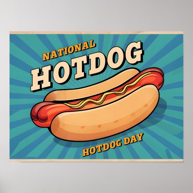 Póster Ilustracion Retro Hotdog para Día Nacional de Hotd (Frente)