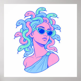 Póster Ilustración Retro-Pop Medusa - Gafas de sol pastel