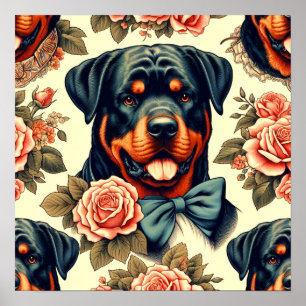 Póster Ilustracion Retro Rottweiler