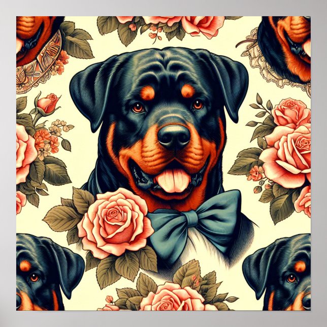 Póster Ilustracion Retro Rottweiler (Frente)