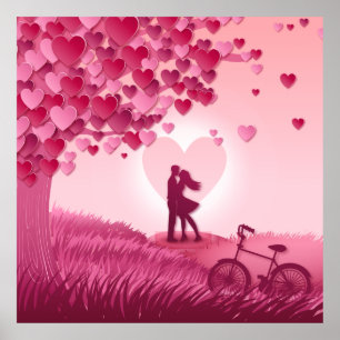 Póster Ilustracion romántico rosado hermoso de los pares