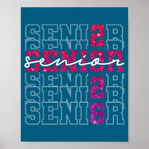 Póster Ilustración rosa de graduación de la clase superio