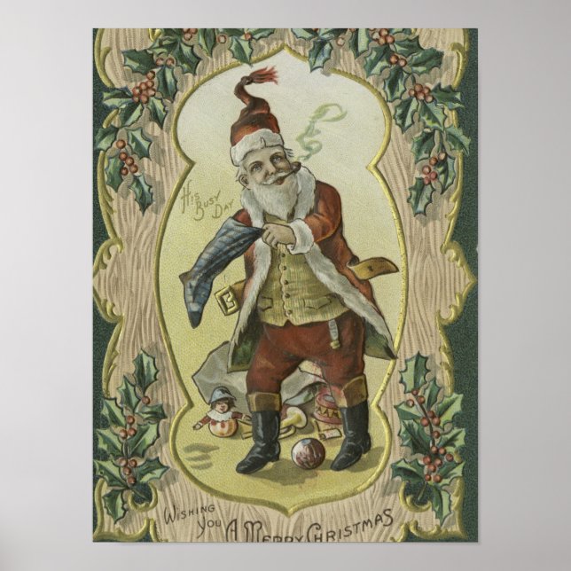 Póster Ilustracion Santa claus Vintage (Frente)